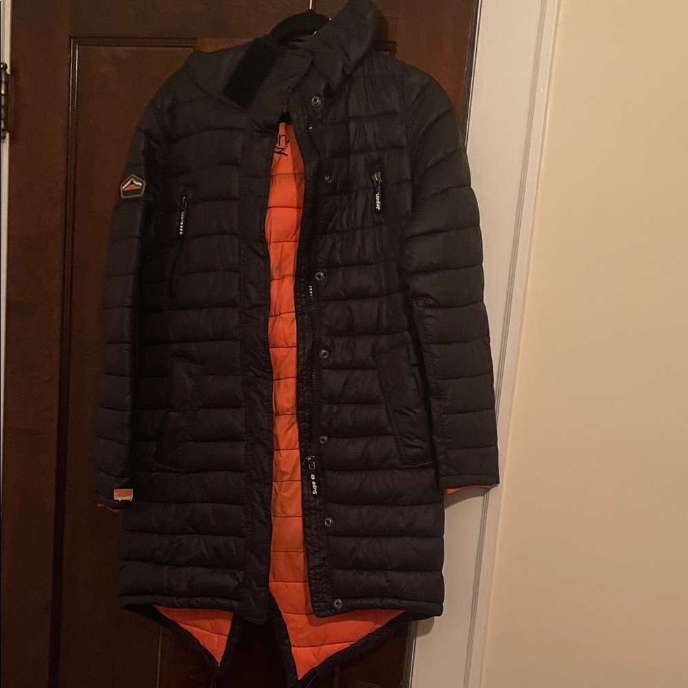 Superdry Black and Orange Puffer Jacket
